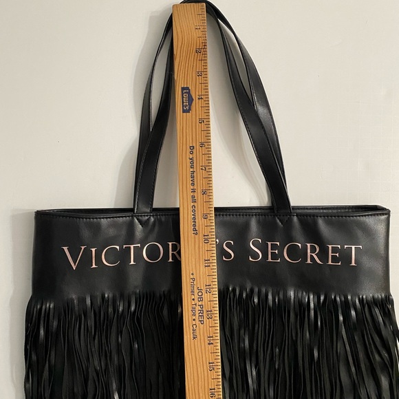 Victoria's Secret Limited Edition Black Faux Leather Bag with Tassels - 17" x16" - Picture 8 of 14